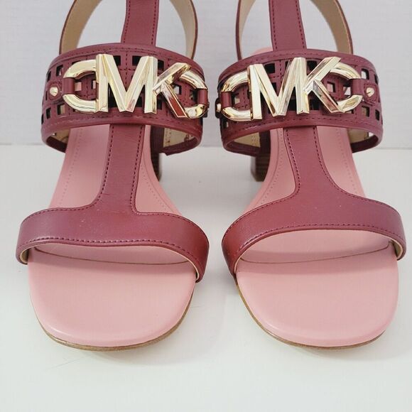 8.5 Women's MK MICHAEL KORS Burgundy Wine Ankle Strappy Block Heel Sandals - Picture 11 of 14